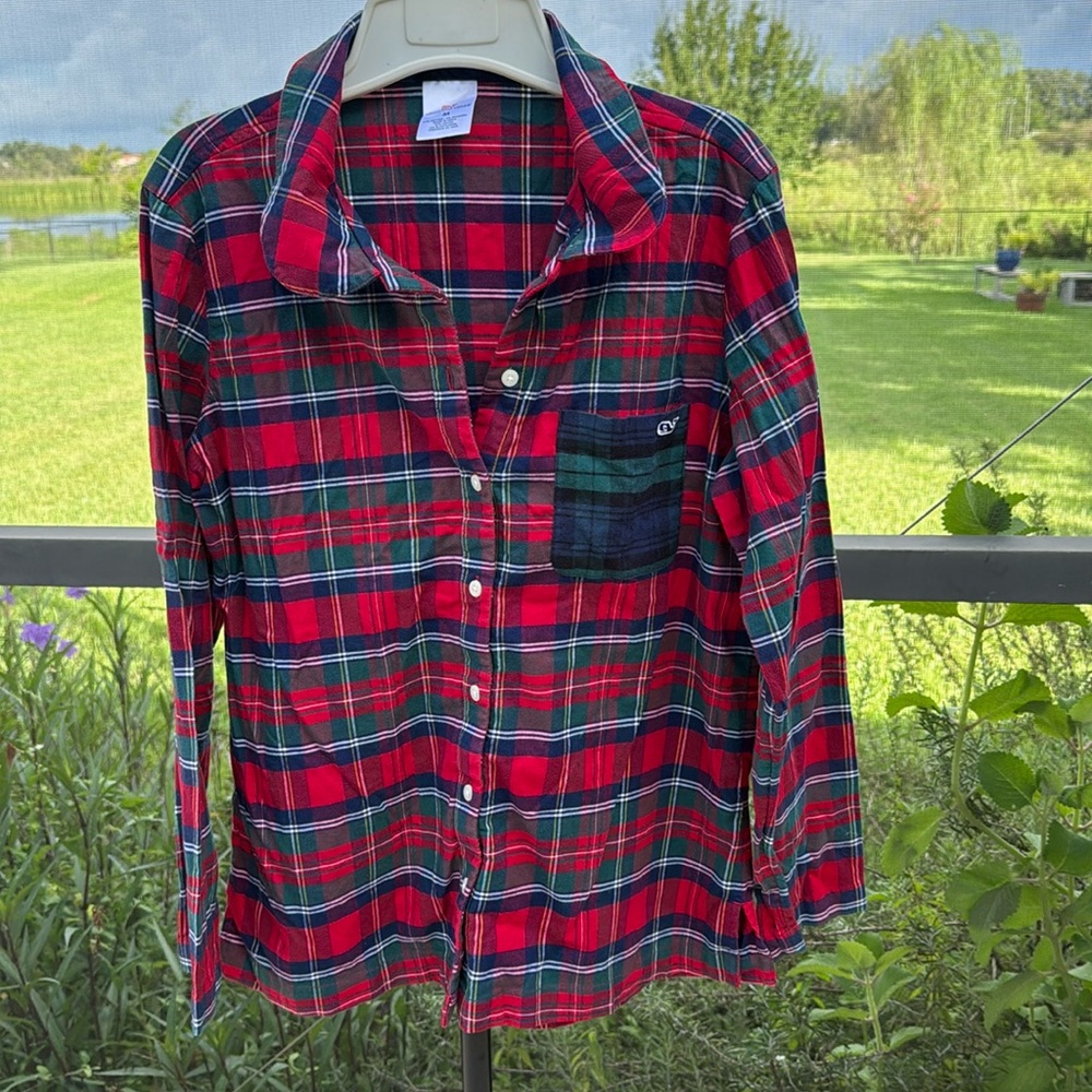 Vineyard Vines button down red plaid pajama sleep lounge shirt medium